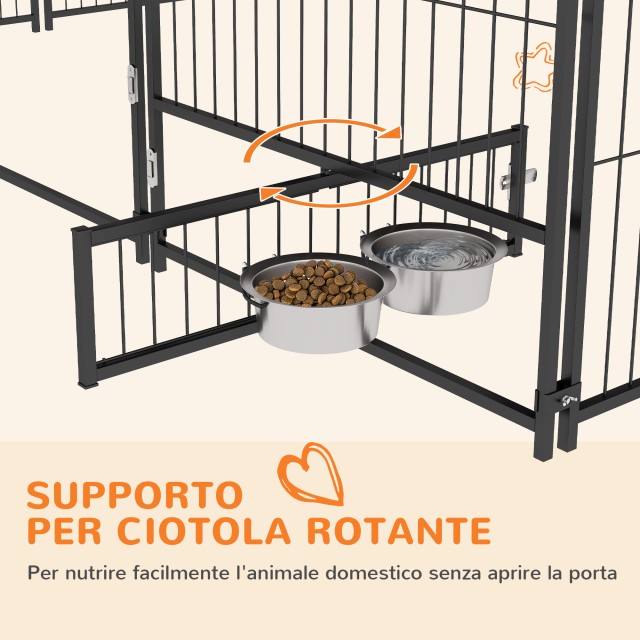 Dog Run από μέταλλο και ύφασμα Oxford με πόρτα για μπολ, 211x211x151 cm, μαύρο και καφέ D02-057V03CF