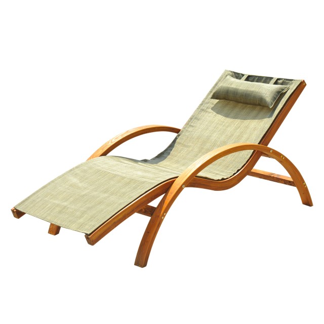 Outsunny Lounger Εργονομική Ξύλινη Ξαπλώστρα κήπου με καφέ επένδυση κεφαλιού 84B-032BN