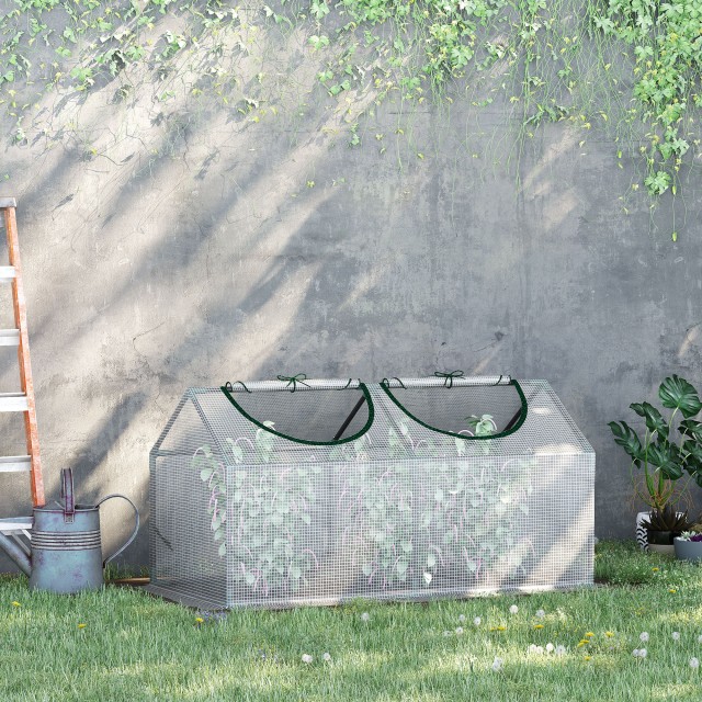 Outsunny Mini Garden Greenhouse με 2 κυλιόμενα παράθυρα και κάλυμμα PE Anti-UV, 119x60x60cm, Λευκό 845-368V03WT