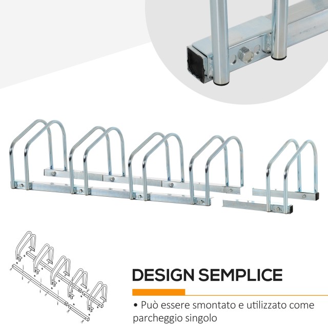Μεταλλική Μπάρα Στάθμευσης 5 Ποδηλάτων 145 x 33 x 27 cm HOMCOM AA0-025V01SR