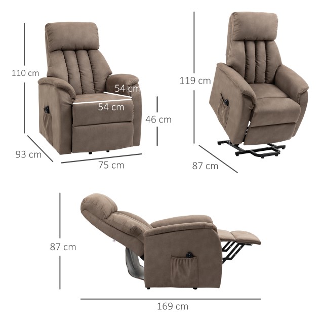 HOMCOM Lift Chair Ανακλινόμενη 150° max με τηλεχειριστήριο και στήριγμα ποδιών, 75x93x110 cm, καφέ 713-082V91BN