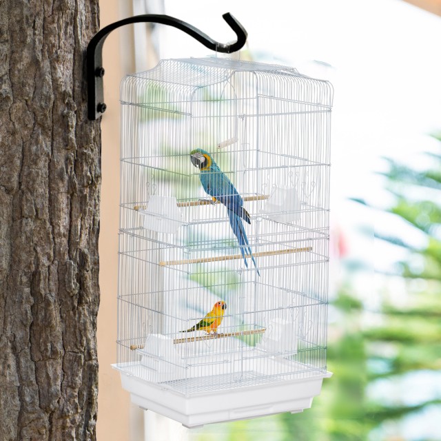PawHut Bird Cage with Perches, Swing and Bowls, Metal and Plastic Aviary, 46,5x35,5x92cm, Λευκό D10-018V01WT