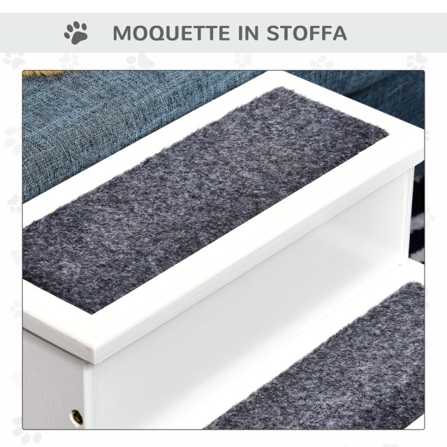PawHut 3-Step Dog Ladder με αντιολισθητικό χαλάκι και εσωτερικό χώρο, 40,5x44,5x38cm, Λευκό D06-065WT