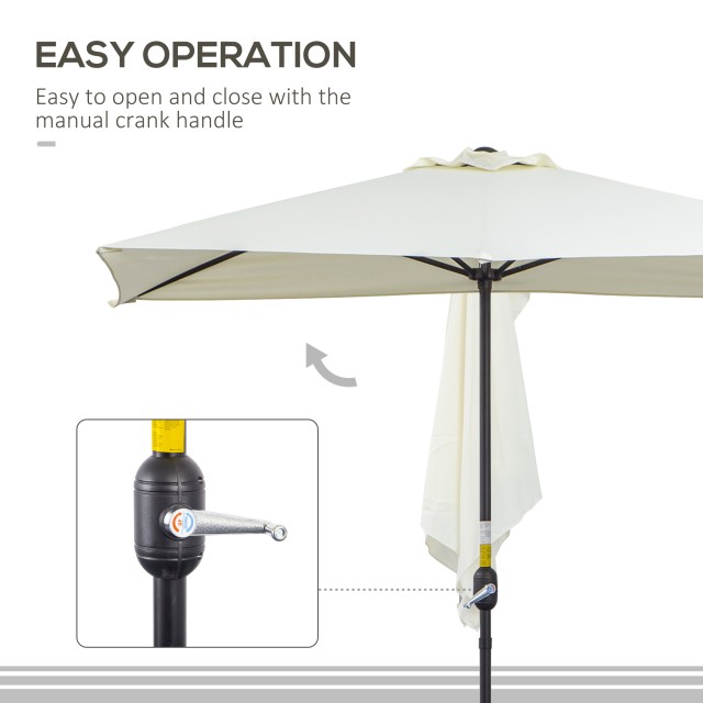 Outsunny Space-Saving Mezzaluna Wall Ombrella με άνοιγμα μανιβέλας, μπεζ 84D-074BG