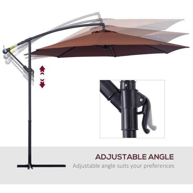 Outsunny Metal Polyester Off-centred Parasol Garden with Tilting Angle, Coffee, Φ3×2,6m 01-0585