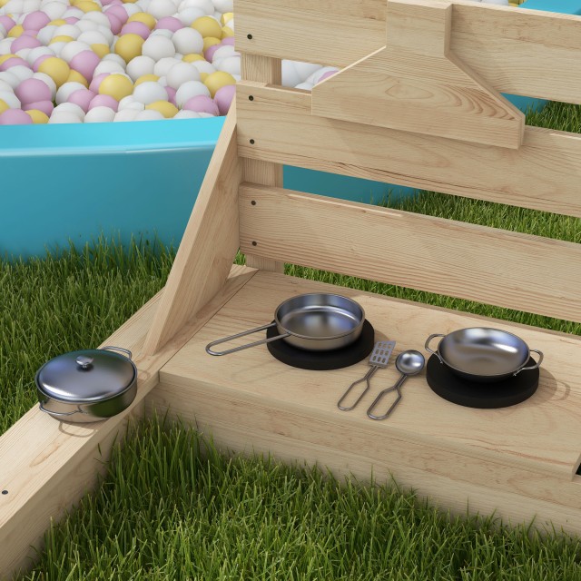 Outsunny Outusnny Sandbox για παιδιά 3-7 ετών με Σετ Στέγης και Κουζίνας, σε Ξύλο Ελάτης, 180x103x144,5 cm 343-061V00ND