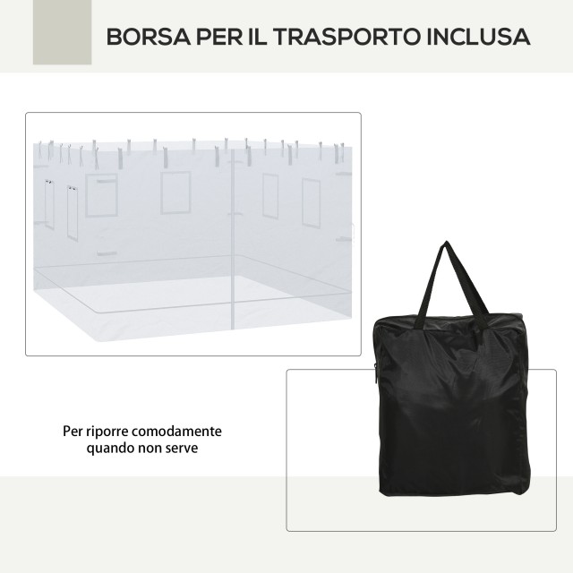 Outsunny 3x3 Nylon Gazebo Wall, Σετ 3 τεμαχίων κουνουπιέρα με 6 παράθυρα και πόρτα με φερμουάρ, 300Lx195cm 84C-410V00WT