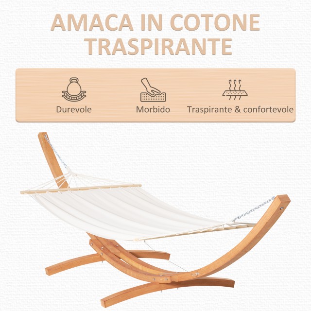 Outsunny αιώρα με ξύλο πεύκου και βαμβακερή βάση για κήπο, 392x120x102cm, Λευκό, Βάρος 150kg 84A-130V01WT