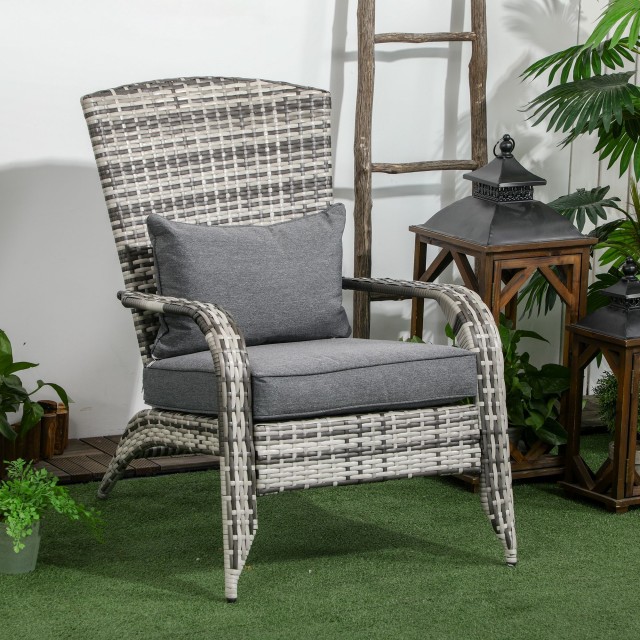 Outsunny Adironrack Καρέκλα Κήπου με μπράτσα, σε Rattan and Steel, 64x80x90 cm, Γκρι 867-068V00GY