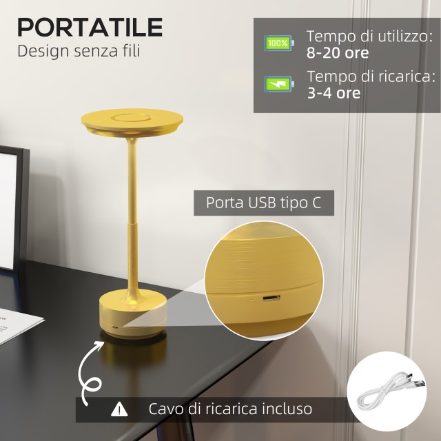 HOMCOM Wireless Lamp Touch LED Light 3 Tones and Επαναφορτιζόμενη Μ...