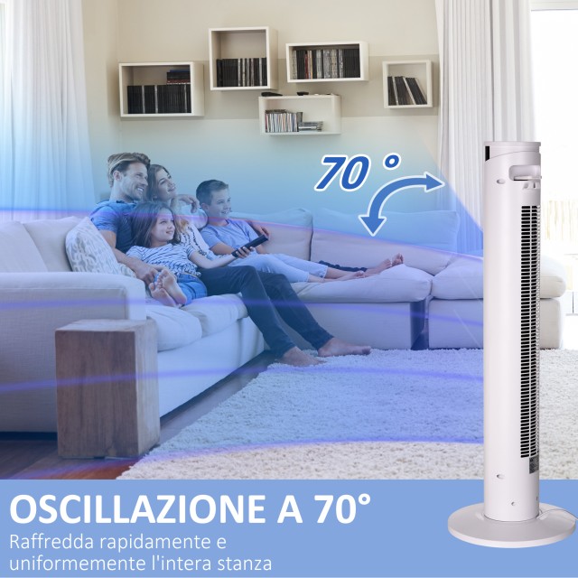 Ανεμιστήρας Tower 45W με 4 λειτουργίες και 3 ταχύτητες με χρονοδιακόπτη 12 ωρών, σε ABS και αλουμίνιο, Ø31,5x93 cm, Λευκό 824-062V90WT