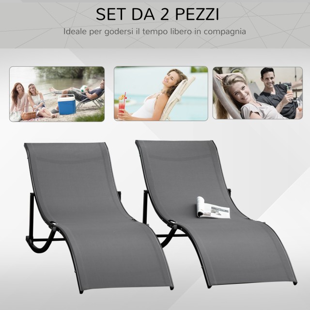 Outsunny Σετ 2 Πτυσσόμενες Ξαπλώστρες Κήπου, Ξαπλώστρες Αλουμινίου και Textilene, 61x165x63cm 84B-540CG