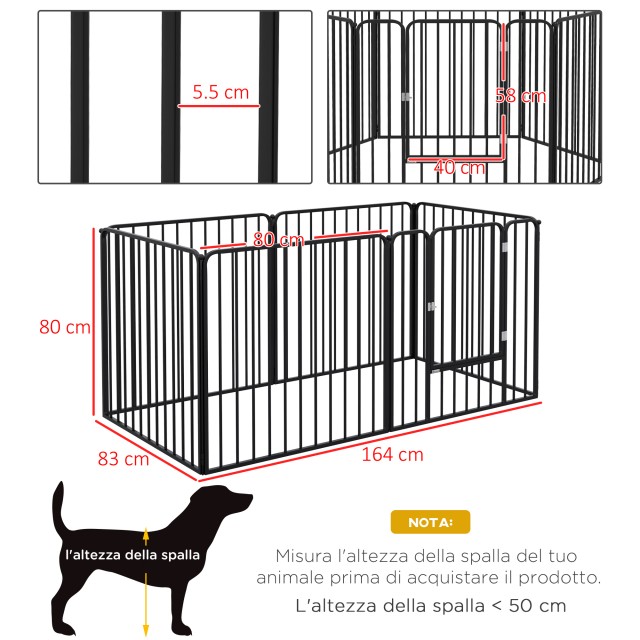 PawHut Dog Fence με 6 Modular Panel Indoor and Outdoor, Ατσάλι, 164x83x80 cm, Μαύρο D06-201V00BK