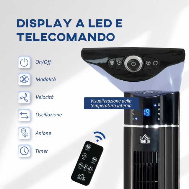 Ανεμιστήρας στήλης HOMCOM 60W με 3 ταχύτητες, 3 λειτουργίες και χρονοδιακόπτη 8 ωρών, σε ABS, Ø32x106,8 cm, Μαύρο 824-043V90