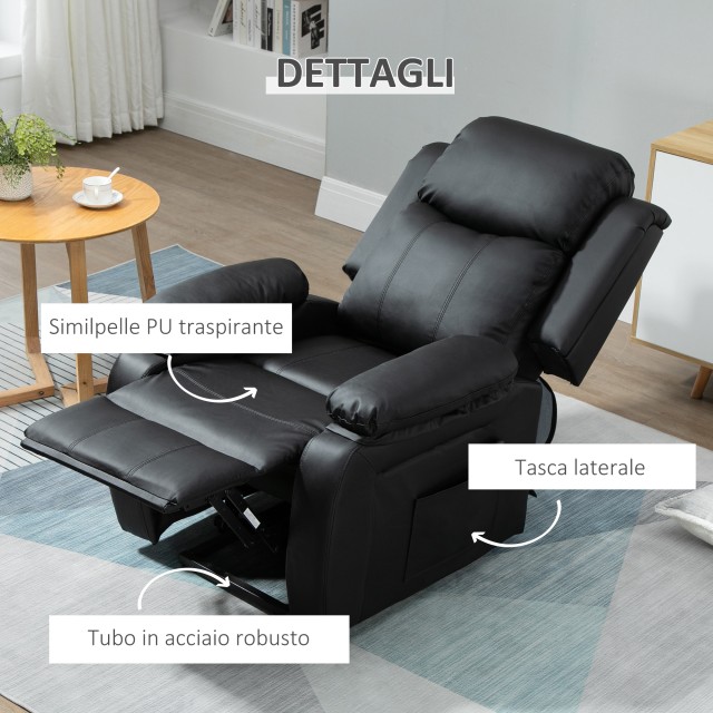HOMCOM Electric Relax Πολυθρόνα και Ανυψωτικό Ανακλινόμενο έως 160° με Τηλεχειριστήριο, σε Faux Leather - Μαύρο 713-092V90BK