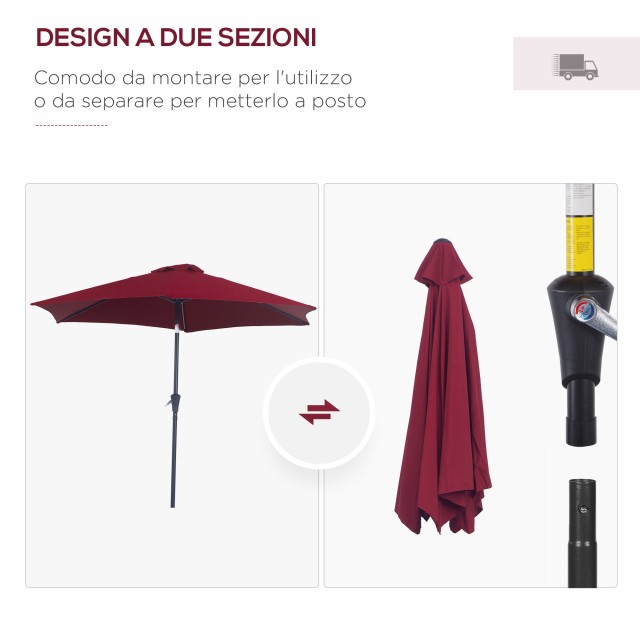 Outsunny Tilting Garden Parasol, Άνοιγμα μανιβέλας, Φ2,7x2,35m Σκούρο κόκκινο 84D-032WR