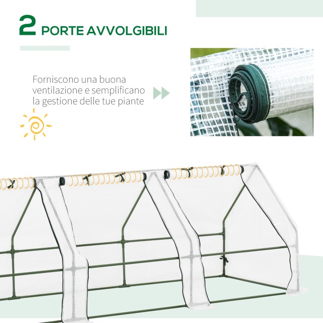 Outsunny PE Tunnel Garden Greenhouse με εκτεταμένες άκρες και αρθρωτές πόρτες, 270x90x90 cm, Λευκό 845-204V02