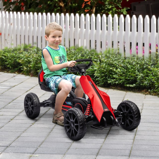 HOMCOM Pedal Go Kart για παιδιά 3-8 ετών με ρυθμιζόμενο κάθισμα και τροχούς EVA, 100x58x58,5 cm, κόκκινο μαύρο 370-286V00RD