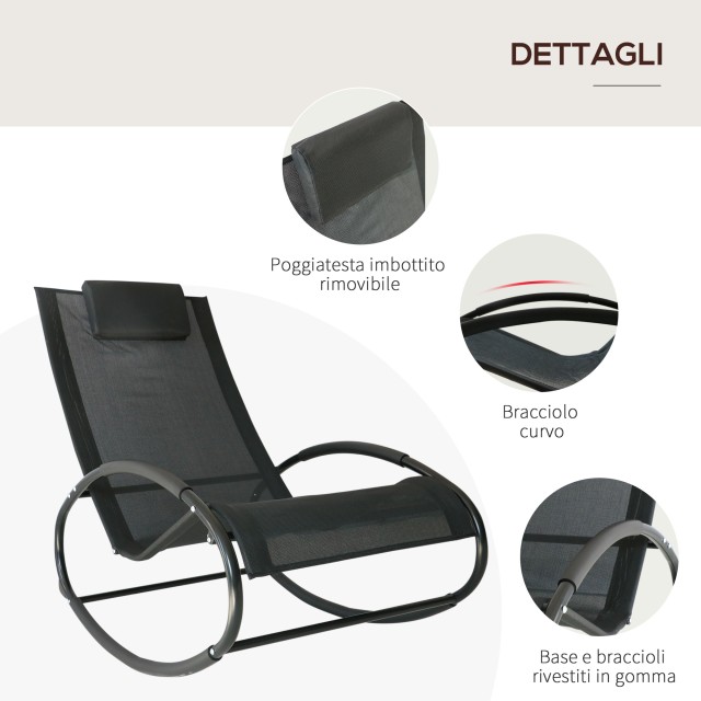 Outsunny Outsunny Outdoor Rocking Lounger Ατσάλινο Κάλυμμα Textilene Πλαίσιο, Μαύρο 84A-090