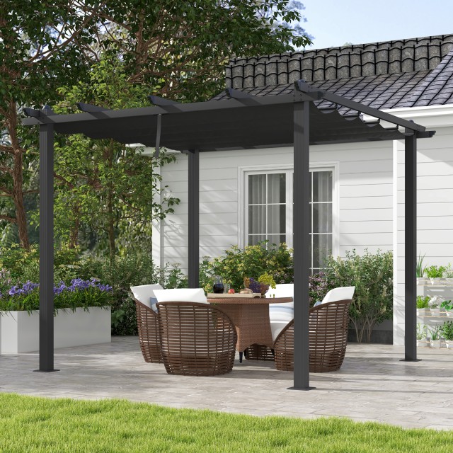 Pergola Gazebo 3x3 m με 8 οπές αποστράγγισης, σε αλουμίνιο, μέταλλο και πολυεστέρα, σκούρο γκρι 84C-478V00CG