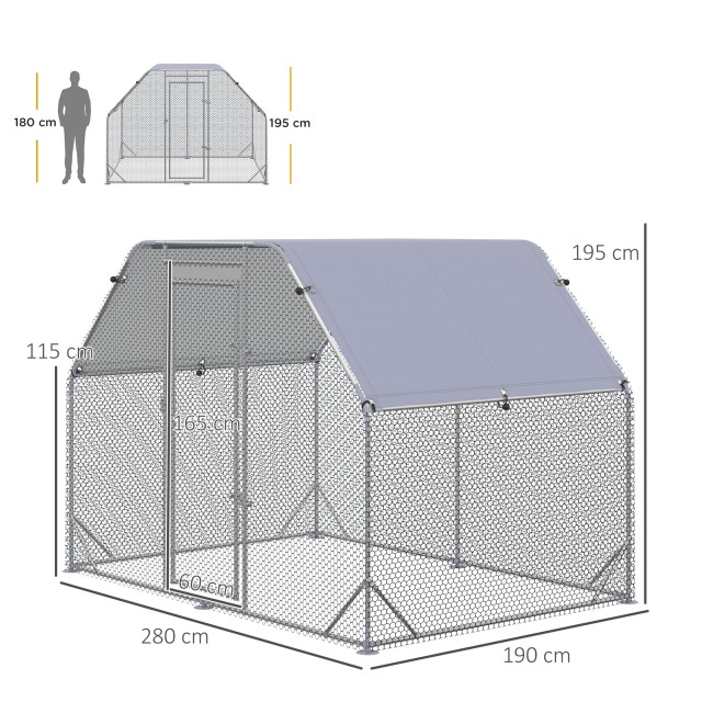 PawHut Chicken Run with Cover for 4-6 Chickens Steel, 280x190x195 c...