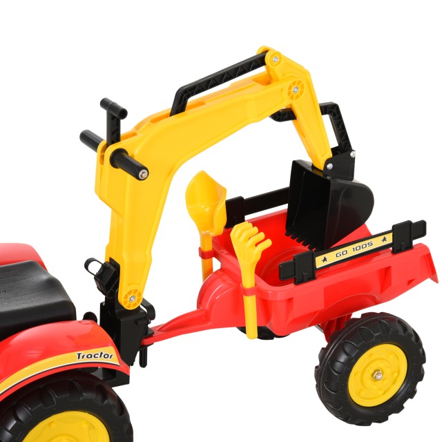 HOMCOM Toy Truck with Pedals, Ride-on Excavator για Παιδιά με Φτυάρια και Τιμόνι, 179x42x59cm Πολύχρωμο 341-033