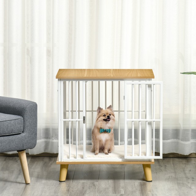 PawHut Indoor Dog House από ξύλο και ατσάλι με αφαιρούμενο και πλενόμενο μαξιλάρι για μικρά σκυλιά D02-069