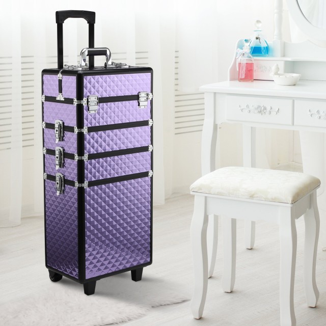 Homcom Professional Make Up Trolley από μωβ αλουμίνιο με αφαιρούμενη θήκη 33,5 x 23 x 76 / 95,5 cm 501-021VT