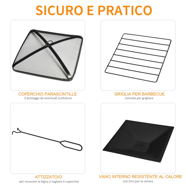 Outsunny Garden Fire Pit με καπάκι σπινθήρα και μεταλλική ψησταριά ...