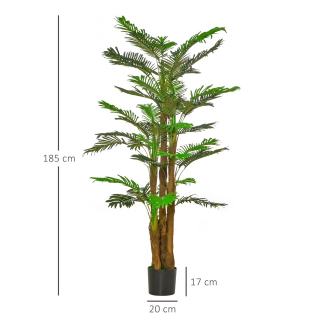 HOMCOM Τεχνητός φοίνικας 185cm σε γλάστρα με 42 φύλλα, ρεαλιστικό ψεύτικο φυτό για εσωτερικούς και εξωτερικούς χώρους 830-438