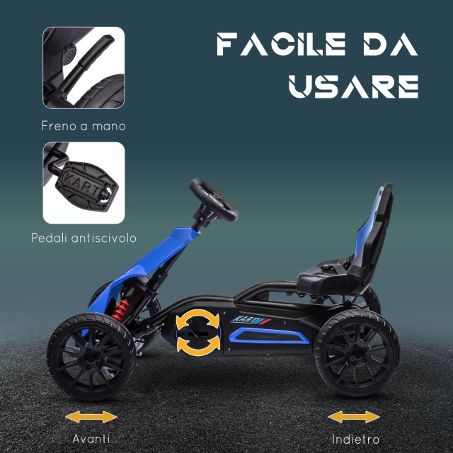 HOMCOM Pedal Go Kart για παιδιά 3-8 ετών με ρυθμιζόμενο κάθισμα και τροχούς EVA, 100x58x58,5 cm, μπλε 370-286V00BU