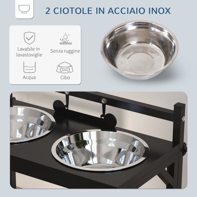 PawHut Raised Dog Bowl Hold με Ρυθμιζόμενο Ύψος, 2 Ατσάλινα μπολ 90...
