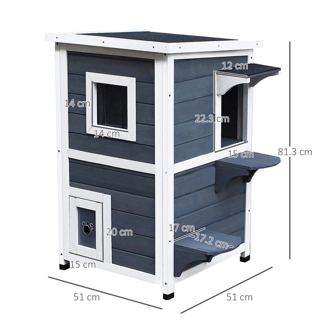PawHut Outdoor Pet Kennel 2 Επιπέδων Ανοιγόμενο Ξύλο Γκρι και Λευκό...