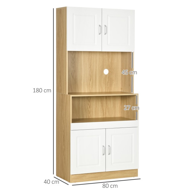 HOMCOM High Pantry Unit σε μοριοσανίδα με 4 πόρτες με ντουλάπια και ανοιχτό ράφι, 80x40x180 cm 835-982V00ND