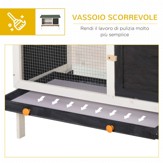 PawHut Outdoor Spruce Hutch με αφαιρούμενο δίσκο, ασφαλτική στέγη κ...