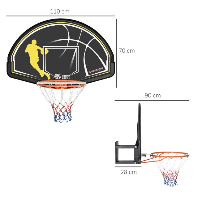 sportnow Τσέρκι μπάσκετ για παιδιά και ενήλικες εσωτερικού και εξωτερικού χώρου από ατσάλι και PE, 110x90x70 cm, Μαύρο και κίτρινο A61-033V00OG