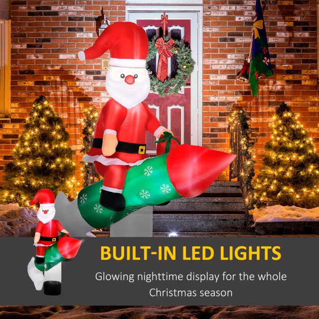 Outsunny Φουσκωτός Άγιος Βασίλης με βλήμα, φώτα LED και φουσκωτό, 154x76x183 cm 844-565V90MX