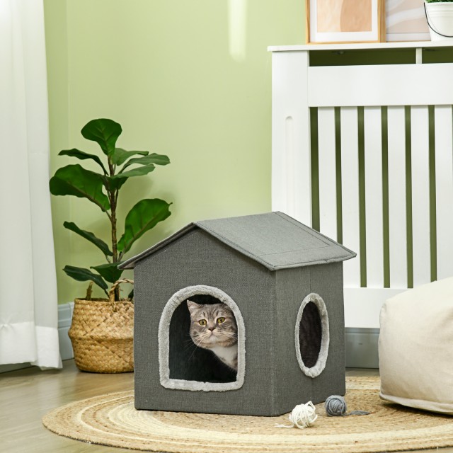 PawHut Cat House με Πλενόμενα Μαξιλάρια 2 Είσοδοι, 39x43,5x40,5cm Γ...