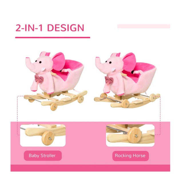 Λούτρινος Κουνιστός Ελέφαντας με Μουσική και Ξύλινη Βάση 2 σε 1 Χρώ...