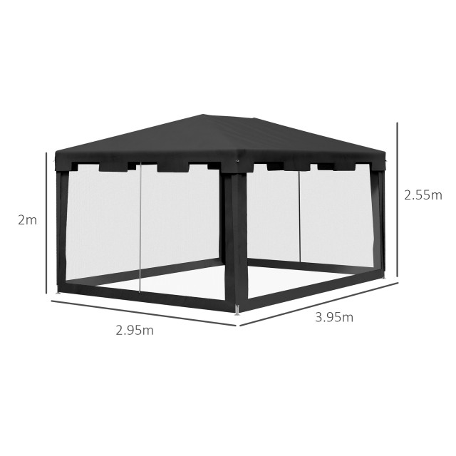 Outsunny Folding Gazebo 4x3 m με κουνουπιέρα και 2 εισόδους, σε μεταλλικό και PE, σκούρο γκρι 84C-022V03CG