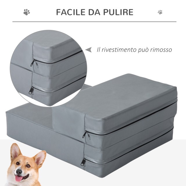 PawHut Dog Ladder Στρώμα 2 σε 1 σε PU και αφρό 45x39x20cm Γκρι D06-009GY