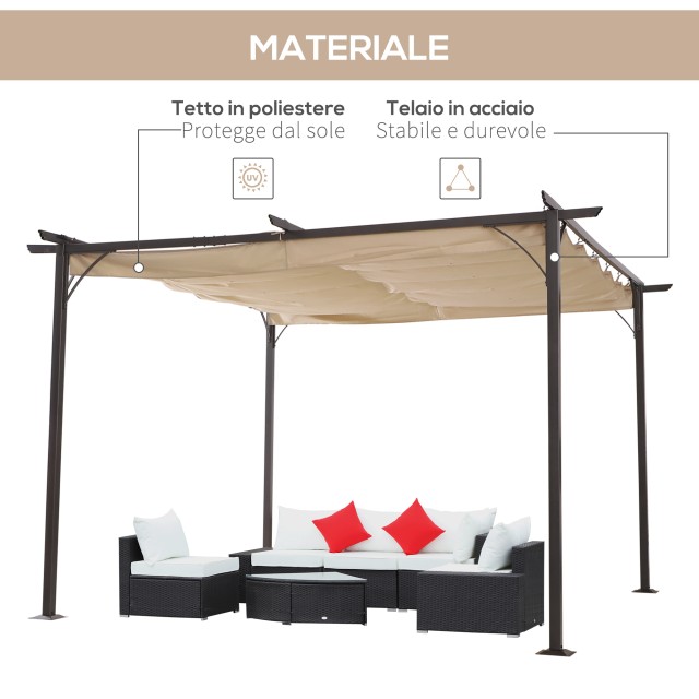 Outsunny Gazebo Garden Pergola Πτυσσόμενη Ομπρέλα Μαύρη Πλαίσιο Μπεζ Τέντα, 350 x 350 x 230 cm 84C-092