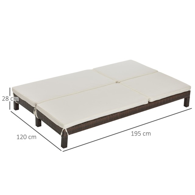 Outsunny 2θέσια ξαπλώστρα σε PE Rattan Brown με λευκό στρώμα 195 x 120 x 28 cm 862-023BN