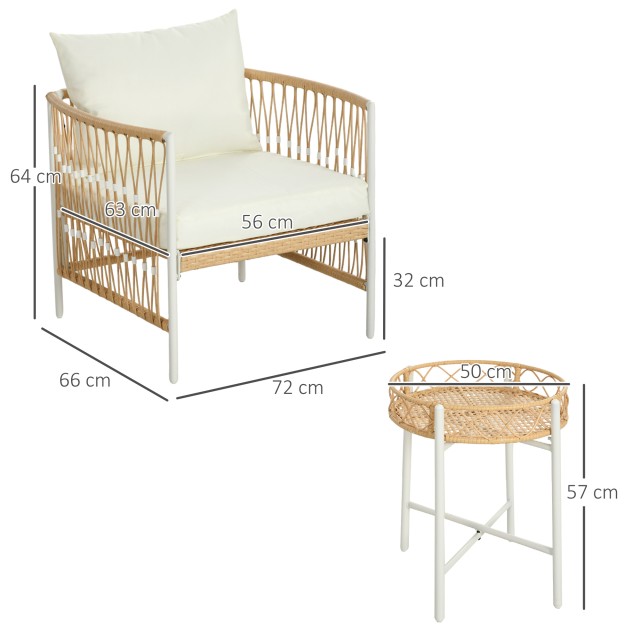 Boho Style Rattan Garden σετ με 2 καρέκλες με μαξιλάρια και στρογγυλό τραπέζι, κίτρινο 863-146V00YL