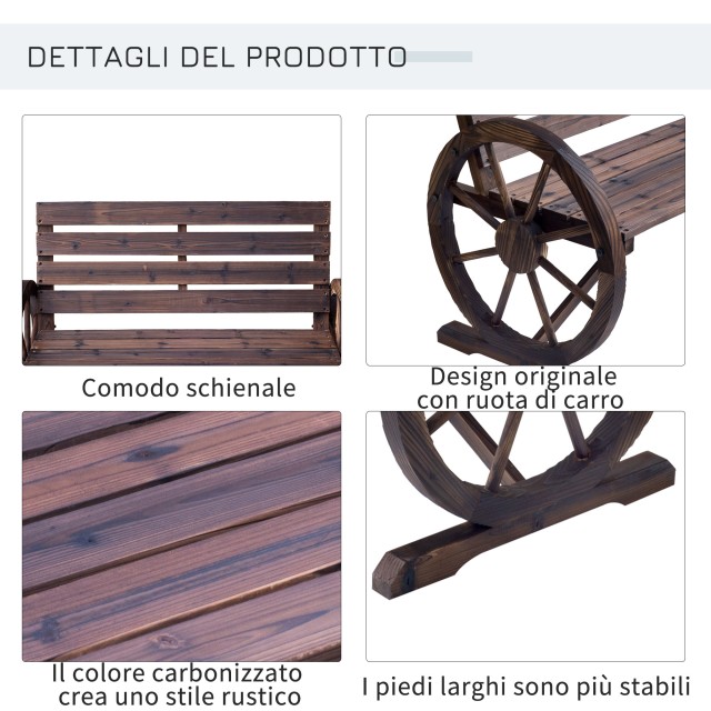 Πάγκος κήπου Outsunny Country Style για 2 άτομα με τροχοφόρα μπράτσα σε καφέ ξύλο 84B-183