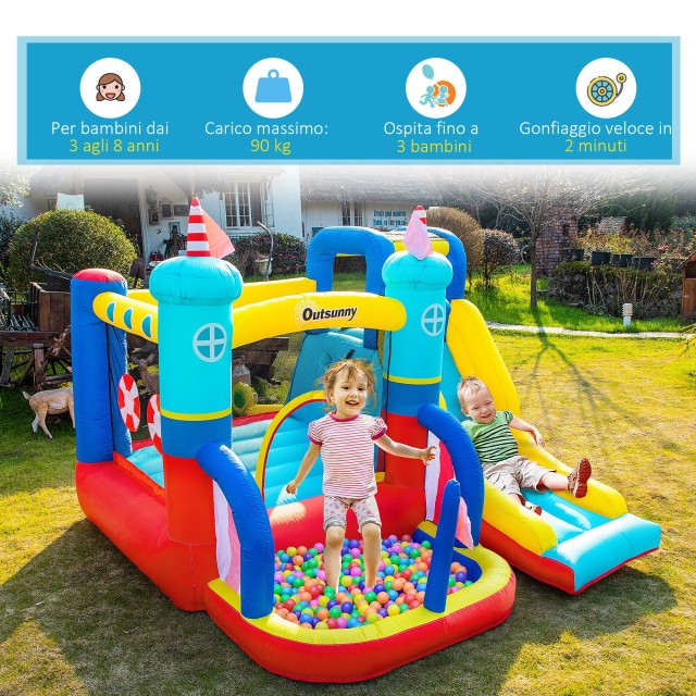 Outsunny 4-σε-1 Bouncy Castle για παιδιά 3-8 ετών, τσουλήθρα και πισίνα, 265x260x200 cm 342-054V90