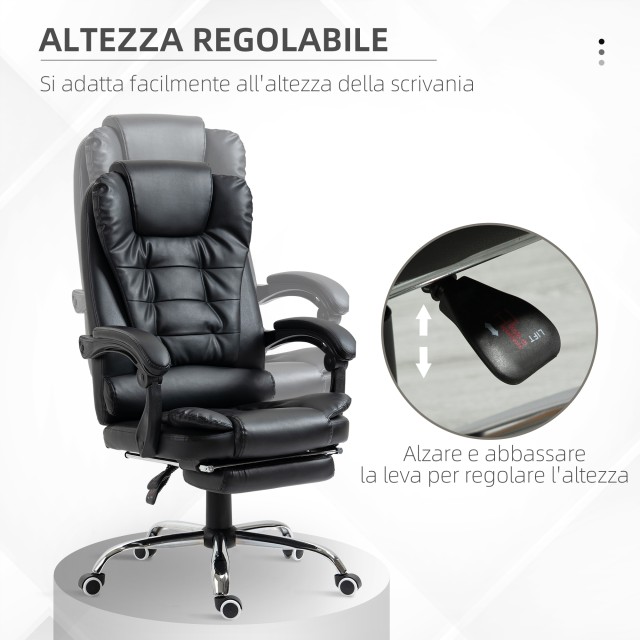 Καρέκλα γραφείου HOMCOM ρυθμιζόμενο ύψος με ανακλινόμενη πλάτη και στήριγμα ποδιών, 64,5x69x117-127 cm, Μαύρο 921-083V01BK