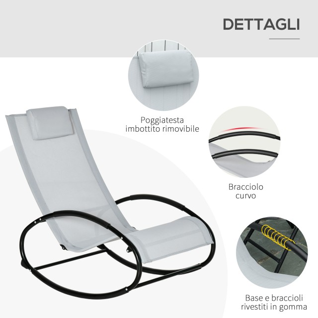 Outsunny Zero Gravity Garden Lounger, κουνιστή πολυθρόνα με μαξιλάρι και αναπνεύσιμο ύφασμα, 105x62x88cm, γκρι 84A-090GY