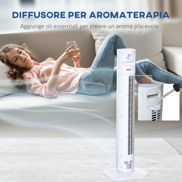 Ανεμιστήρας Tower 45W με 3 λειτουργίες και 3 ταχύτητες με χρονοδιακόπτη 12 ωρών και διαχύτη, 31,5x31,5x96 cm, Λευκό 824-050V90WT