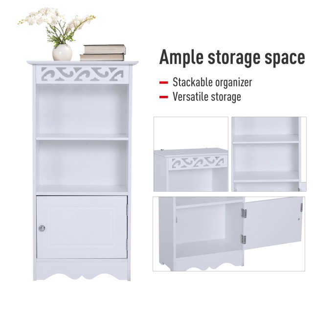 Ντουλάπα δαπέδου Homcom για μπάνιο σε ξύλο με λευκή φλοράλ διακόσμη...